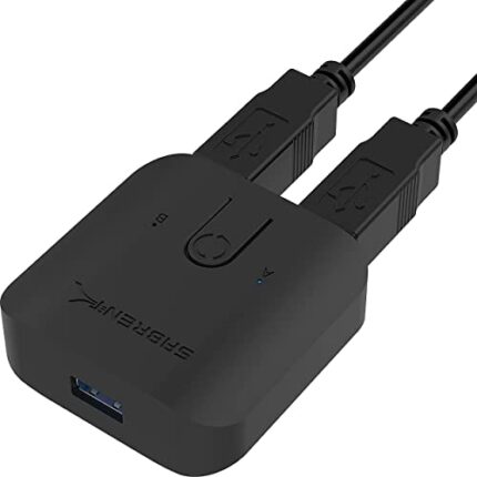 SABRENT USB 3.2x1 sharing switch Selector, 2 in 1 out, computer peripheral Switcher, USB sharing splitter, Bi-Directional, Control two PCs with one monitor, for PCs Mouse Keyboard Printer Scanner
