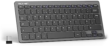 TECKNET 2.4G Wireless Keyboard, Small Keyboards with Media Hotkeys, Ultra Slim Compact Wireless Keyboard, 12-Month Battery Life, Compatible with PC, Desktop, Laptop, Smart TV - Grey