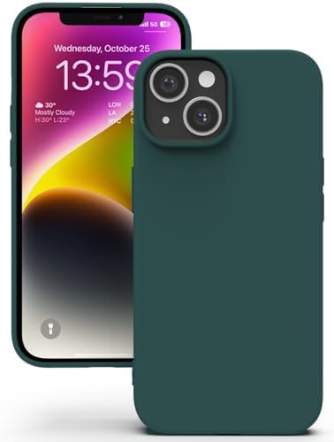 YATWIN Silicone Case for iPhone 14, Soft-Touch, Shockproof, DustProof, Antiskid Full Body Armour Phone Cover for Apple iPhone 14 - Dark Green