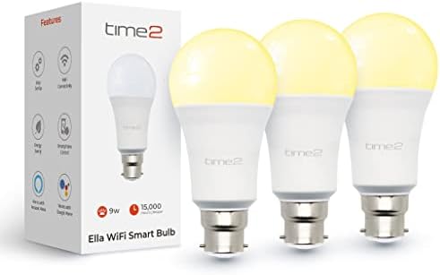 31X56XoGbQL._AC_.jpg Time2 Ella 2 WiFi Smart Light Bulb with Biorhythm Lighting, 9W B22 Bayonet LED Bulb with Smartphone Control Schedule and Timer, Dimmable Smart Bulbs Compatible with Alexa and Google Home (Pack of 3)