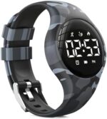 synwee Kids Digital Pedometer Watch, Step Counting Watch, Fitness Tracker, Waterproof, Date/Alarm Clock/Timer, for Children Teens Boys Girls Women (Camouflage Gray)