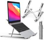 ivoler Laptop Stand for Desk, Adjustable Laptop Riser Aluminum Ergonomic Foldable Portable Tablet Holder, Notebook Stand for MacBook, Lenovo, Dell, HP, More 10-15.6” Laptops- Silver