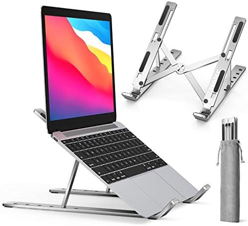 ivoler Laptop Stand for Desk, Adjustable Laptop Riser Aluminum Ergonomic Foldable Portable Tablet Holder, Notebook Stand for MacBook, Lenovo, Dell, HP, More 10-15.6” Laptops- Silver