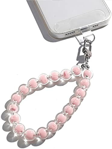 AMAYO,Universal mobile phone chain, mobile phone pendant, mobile phone beads, lanyard, wrist strap, compatible with any mobile phone, smartphone and mobile phone case (Pink Pearls)