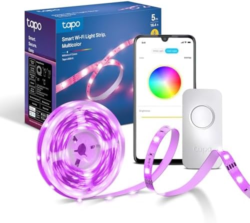 41AFXk6U5L._AC_.jpg Tapo L900-5 LED Strip Light 5m, Multicolour Led lights for TV Bedroom, Smart Lighting Controls, Hands-Free Voice Control with Alexa & Google, Flexible Installation, Schedule & Timer