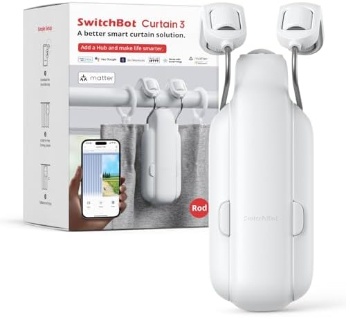 SwitchBot Smart Automatic Curtain Opener - Bluetooth Remote Control with App/Timer, Upgraded High-Performance Motor, Add SwitchBot Hub to Make it Work with Alexa, Google Home, HomeKit(Curtain 3,Rod)