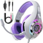 Tatybo Gaming Headset for PC Ps4 Ps5 Switch Xbox Mobile with Noise Cancelling Mic, Wired Gaming Headset with 3D Surround Sound Stereo, RGB Light