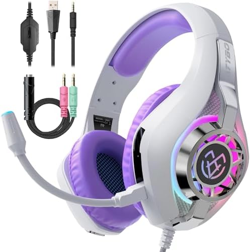41IjkpT6bWL._AC_.jpg Tatybo Gaming Headset for PC Ps4 Ps5 Switch Xbox Mobile with Noise Cancelling Mic, Wired Gaming Headset with 3D Surround Sound Stereo, RGB Light
