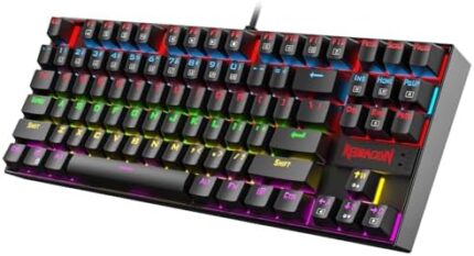 Redragon K552 Mechanical Gaming Keyboard, LED Gaming Keyboard with Red Switches, 87 Full Anti-ghosting Keys, Unique Metal Rim for Windows Gaming PC, Black