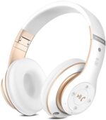 Rebocico Wireless Headphones Bluetooth, 6 EQ Modes Bluetooth Headphones, 65 Hours Playtime Foldable Lightweight Wireless Headphone Over Ear, with Built-in HD Mic, TF for PC/FM/SD/Home (White gold)