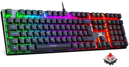TECKNET Mechanical Gaming Keyboard - Red Switches Mechanical Keyboard with 109 Keys, 24 LED Lighting Modes, Fully Programmable Keys & Anti-Ghosting for Gaming, PC, Windows, Gamer, Office, UK Layout