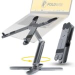 FoldWise X Laptop Stand for Desk - 100% Aluminum, 360° Rotating Base, Foldable, Adjustable Height & Angles Laptop Riser - Sturdy & Portable MacBook Stand, Computer Holder for 11-18”