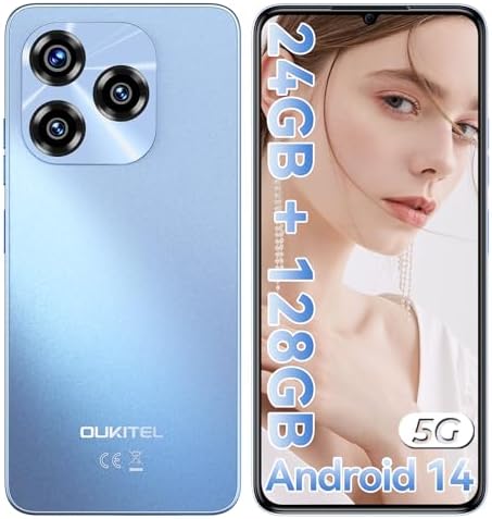 OUKITEL C50 Mobile phones 5g - Android 14 phone 24GB+128GB (1TB), 50MP+5MP Camera, 6.8" HD+ Display Phones, 5150mAh Battery&10W, Sim-Free & Unlocked Mobile Phones, FaceID/Fingerprint/GPS/OTG