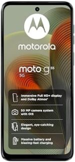 Motorola Moto G55 5G(6.49''Full HD+ 120Hz,Water-repellent IP52,50MP camera with OIS, 68W TurboPower charging,5000mAh battery,Dolby Atmos audio,Android 14,MediaTek Dimensity 7025,dual SIM),Smoky Green