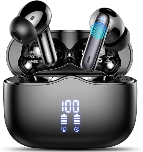 Wireless Earbuds, Bluetooth 5.3 Headphones in Ear with HiFi Stereo Deep Bass, 4 ENC Noise Cancelling Mic Wireless Earphones 40H Playtime, Bluetooth Earbuds Dual LED Display, IP7 Waterproof, USB-C