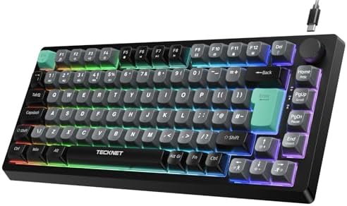41WYRnZNykL._AC_.jpg TECKNET RGB Gaming Keyboard,Compact 83 Keys Wired Keyboard with Volumn Knob,75% Pecent RGB Backlit Keyboards with 26 Keys Anti-Ghosting,IP32 Water & Dust Resistant,Silent Coumputer Keyboards for Gamer