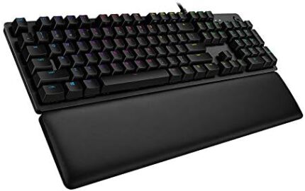 Logitech G513 Mechanical Gaming Keyboard with Palm Rest, RGB LIGHTSYNC, GX Brown Tactile Key Switches, Brushed Aluminum Case, Customizable F-Keys, USB Pass Through, QWERTY UK Layout - Carbon/Black