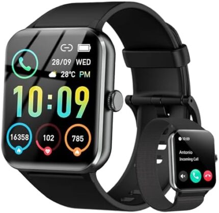 IOWODO Smart Watch for Men Women, 1.85" Smart Watch Make/Answer Calls, Fitness Watch with Message Notifications/Stress/Sleep Monitor, IP68 Waterproof 100 Sport Modes Smartwatch for Android iOS