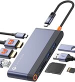 8-in-1 USB-C Hub Laptop Docking Station, Dual Monitor Adapter with 2x 4K@60Hz HDMI, 1Gbps Ethernet, 100W PD, 2 USB 3.0 Ports, SD/TF Card Reader, Compatible with MacBook Pro M2/M1, Dell, HP, Lenovo