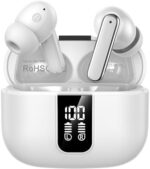 FuJiaXin Wireless Earbuds, 2025 Bluetooth 5.3 Headphones in Ear buds, HiFi Stereo Earphones with 4 ENC Noise Cancelling Mics, 40H Playtime earbuds with IP7 Waterproof,Dual LED Display USB-C Ultralight