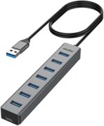 7-Port USB Hub 3.0 with 3.3Ft Long Cable, atolla USB Extender Multiport Adapter with Aluminum Shell, USB Hub for PC Laptop Multi USB 3.0 Port Devices