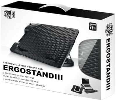 Cooler Master ErgoStand III - Ergonomic Laptop Cooling Stand, 6 Adjustable Height Settings, 230mm Ultra Silent Fan with Speed Control, Metallic Mesh Plate - Supports Laptops & Tablets Up to 17"
