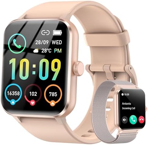 IOWODO Smart Watch for Women (Answer/Make Calls), Voice Assistant, 1.85" Fitness Watch with SpO2 Heart Rate Sleep Monitor, 100 Sports, IP68 Waterproof Step Counter Smartwatch for iOS Android
