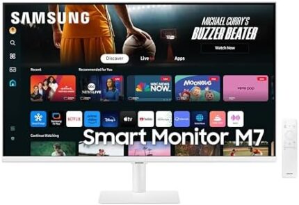 Samsung LS32DM703UUXXU 32" 4K Ultra HD HDR10 Smart Monitor with Speakers - 3840x2160, USB-C, HDMI, WiFi, Bluetooth, Smart Hub for TV streaming, Catch Up Apps and Gaming Hub - White