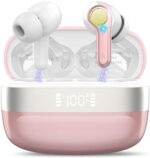 Wireless Earbuds, Headphones Bluetooth 5.3 with HiFi Stereo Deep Bass, Earbuds Wireless Noise Cancelling with 4 ENC Mic, 50H Playtime, Dual LED Display, Earphones Perfect for Any Occasion, Rose