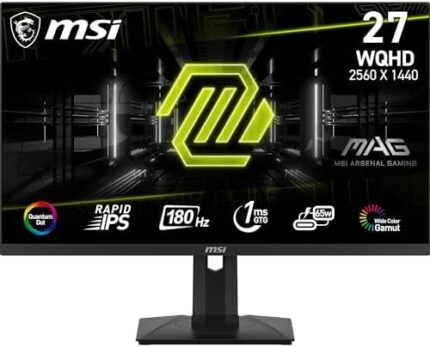 MSI MAG 274QRF QD E2 27 Inch WQHD Gaming Monitor - 2560 x 1440 Rapid IPS Quantum Dot Panel, 180 Hz - 1ms, 120percentage sRGB Colour Gamut, DisplayHDR 400 - DP 14a, HDMI 20b, USB Type-C