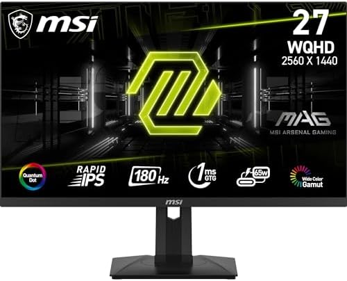 MSI MAG 274QRF QD E2 27 Inch WQHD Gaming Monitor - 2560 x 1440 Rapid IPS Quantum Dot Panel, 180 Hz - 1ms, 120percentage sRGB Colour Gamut, DisplayHDR 400 - DP 14a, HDMI 20b, USB Type-C
