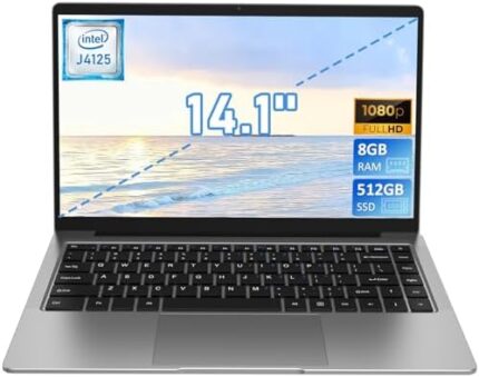 Auusda 14-Inch FHD Laptop, 8GB RAM, 512GB SSD, Celeron J4125 Processor (Up to 2.7GHz), Expandable Storage (Up to 3TB), 5G WiFi, Webcam, Mini HDMI, Lightweight & Portable