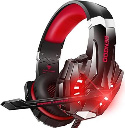 Bengoo G9000 Stereo Gaming Headset for PS5 PS4, PC, Xbox One Controller, Noise Cancelling Over Ear Headphones with Mic, LED Light, Bass Surround, Soft Memory Earmuffs for Laptop Mac Nintendo (Red)