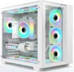 iONZ KZ-Z - PC Gaming Case, ATX Mid Tower - Dual Chamber Dynamic Advanced Series, White Tempered Glass | includes 4 x ARGB Fans