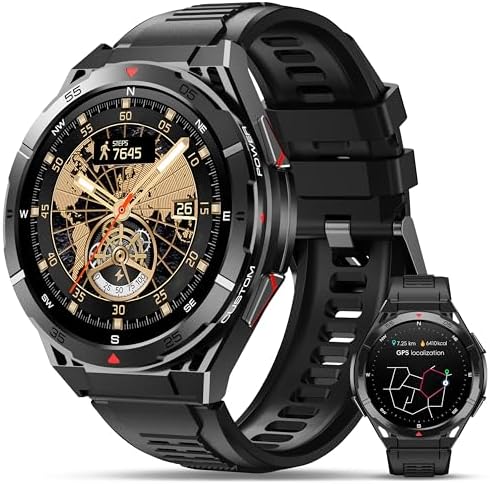 51XorBycV4L._AC_.jpg OUKITEL BT12 Military Smart Watch for Men GPS (Answer/Make Calls) 480mAh Smartwatch 5ATM Waterproof, 1.43" AMOLED Smart Watch with Pressure&Altitude&Compass for Android iOS