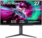 LG UltraGear 4K Gaming Monitor 27GR93U, 27 inch, 4K, 144Hz, 1ms GtG, IPS Display, HDR 10, NVIDIA G-Sync compatible & AMD FreeSync, Smart Energy Saving, Displayport, HDMI