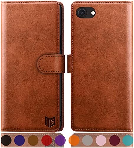 SUANPOT for iPhone 7/8/SE 2020/SE 2022 4.7 Inch case with [Credit Card Holder][RFID Blocking],PU Leather Flip Book Protective Cover Women Men for apple SE Phone case Light Brown
