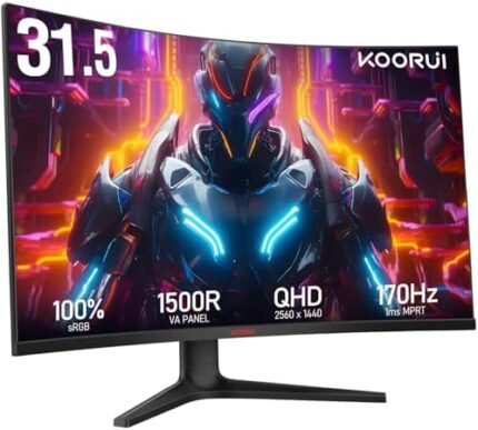 KOORUI 32 Inch Curved Gaming Monitor 170Hz WQHD 1440P VA 1500R Ultrawide, HDR10 VESA Mount & Eye Care Ultra-Thin HDMI/DP Display