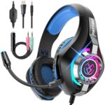 Tatybo Gaming Headset for Ps5 Ps4 PC Xbox S/X Series Switch PC, Gaming Headphone with Noise Cancelling Microphone RGB Lighting