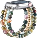 CAGOS Natural Stone Beaded Bracelet Compatible with Apple Watch Band 38mm/40mm/41mm/42mm/44mm/45mm Women Series 9 8 7 SE Series 6 5 4 Fashion Dressy Stretchy Handmade Beads Strap for iPhone iWatch