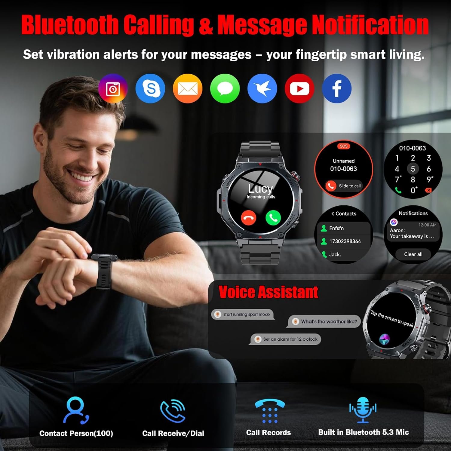 Smart Watch for Men, 1.43" AMOLED Military Smart Watch Make Calls, Black - Image 4