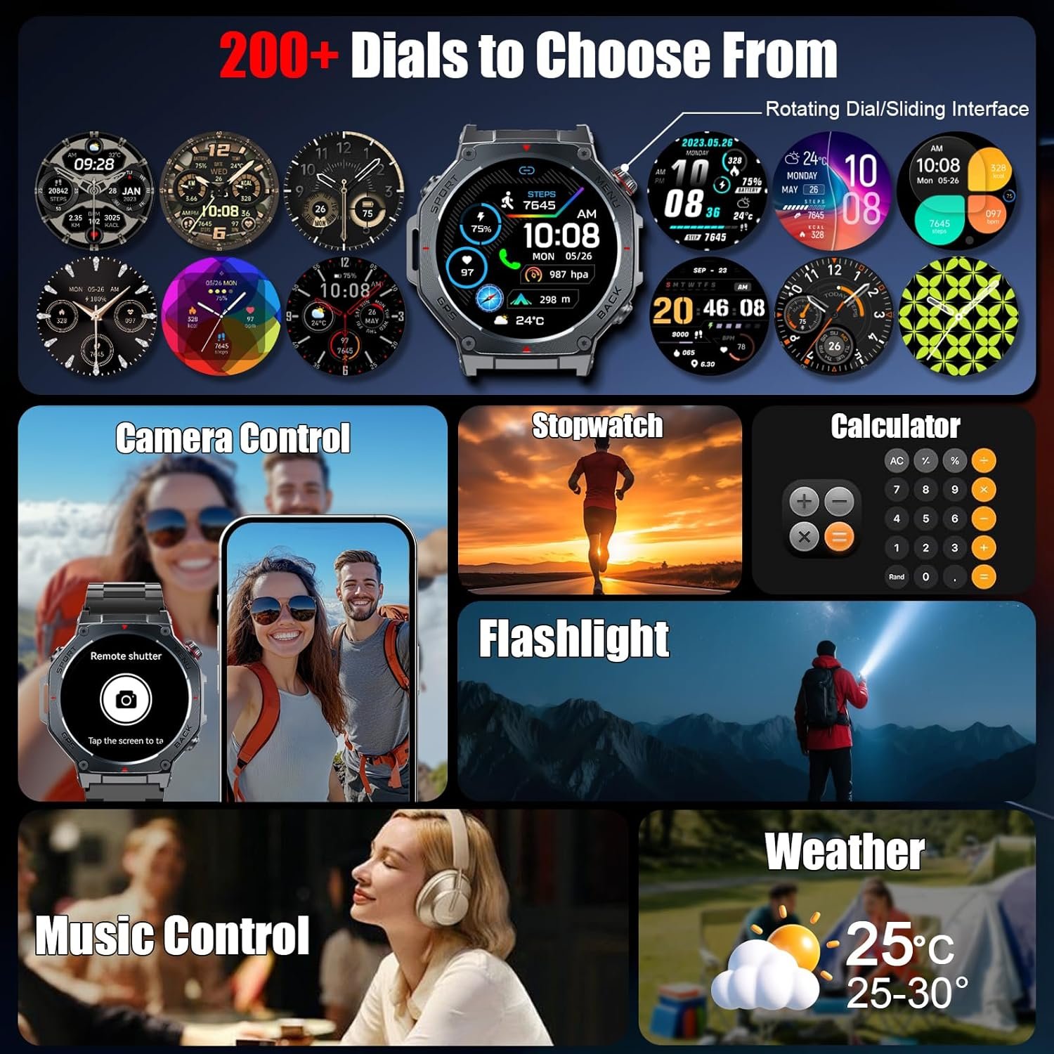 Smart Watch for Men, 1.43" AMOLED Military Smart Watch Make Calls, Black - Image 8