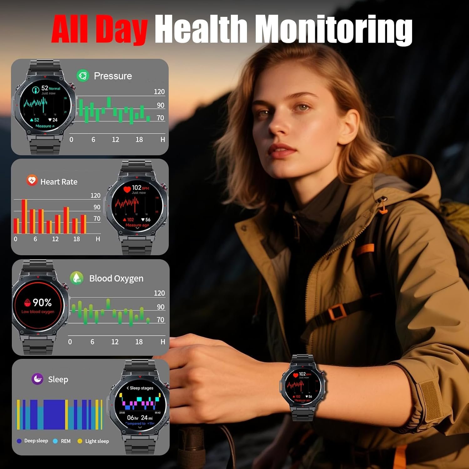 Smart Watch for Men, 1.43" AMOLED Military Smart Watch Make Calls, Black - Image 7