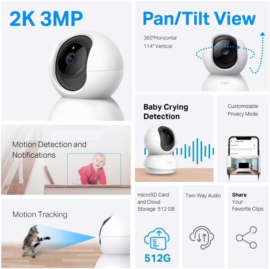 Tapo C210 2K 3MP Pan/Tilt Indoor Security Camera Pet Camera House Security - Image 3