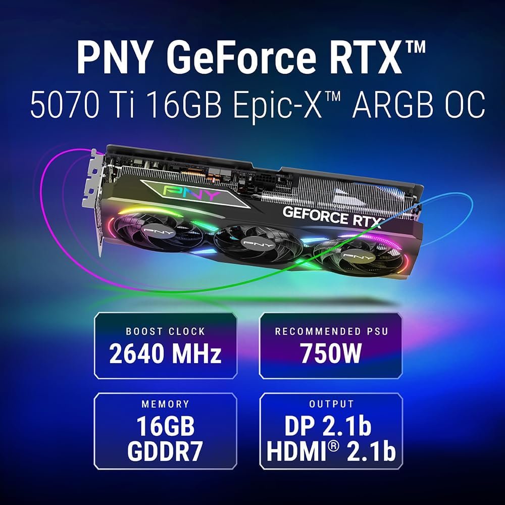 PNY GeForce RTX™ 5070Ti 16GB ARGB OC Triple Fan Graphics Card DLSS 4 - Image 2
