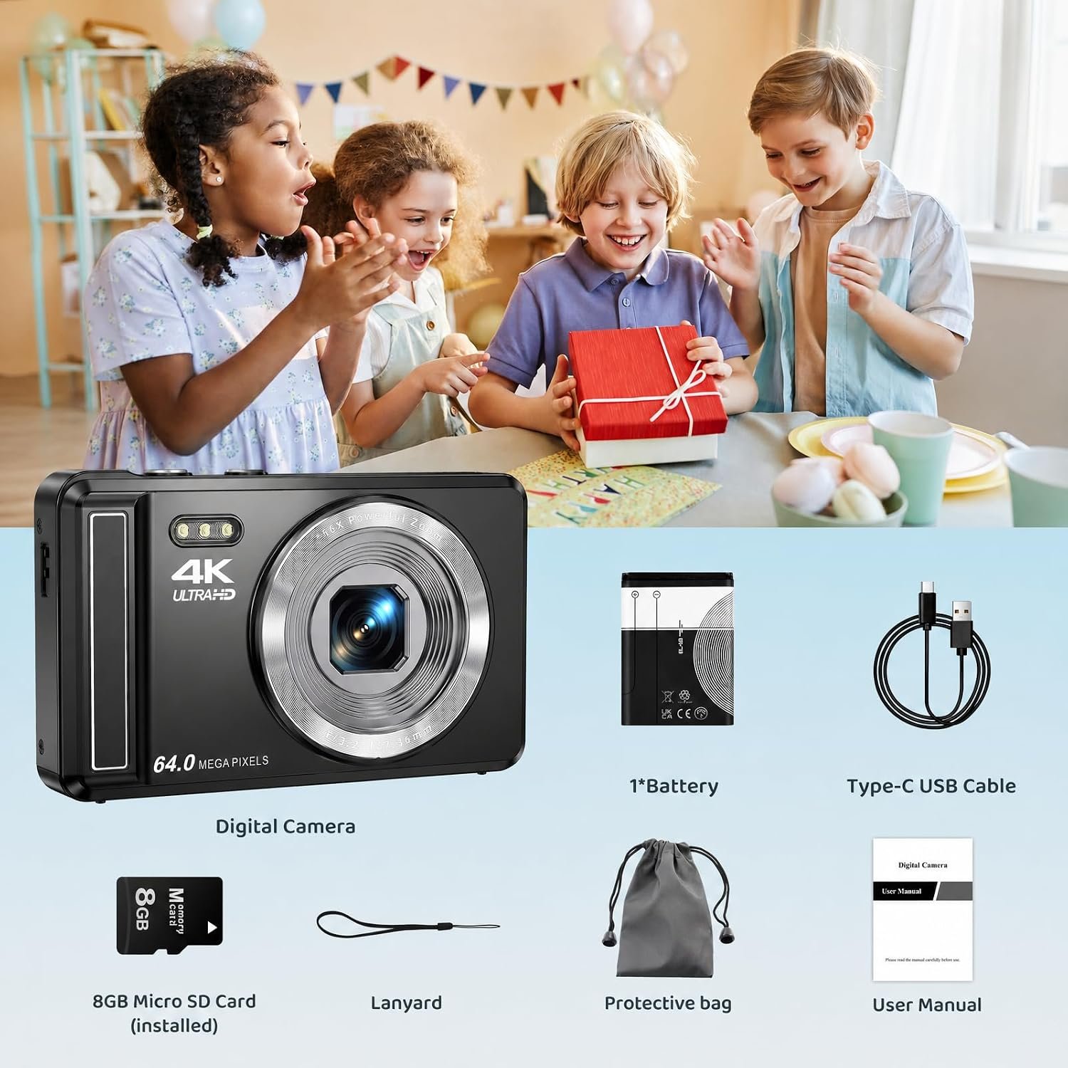 4K 64MP Autofocus Digital Camera, 2.8" Display UHD Compact Camera - Image 7