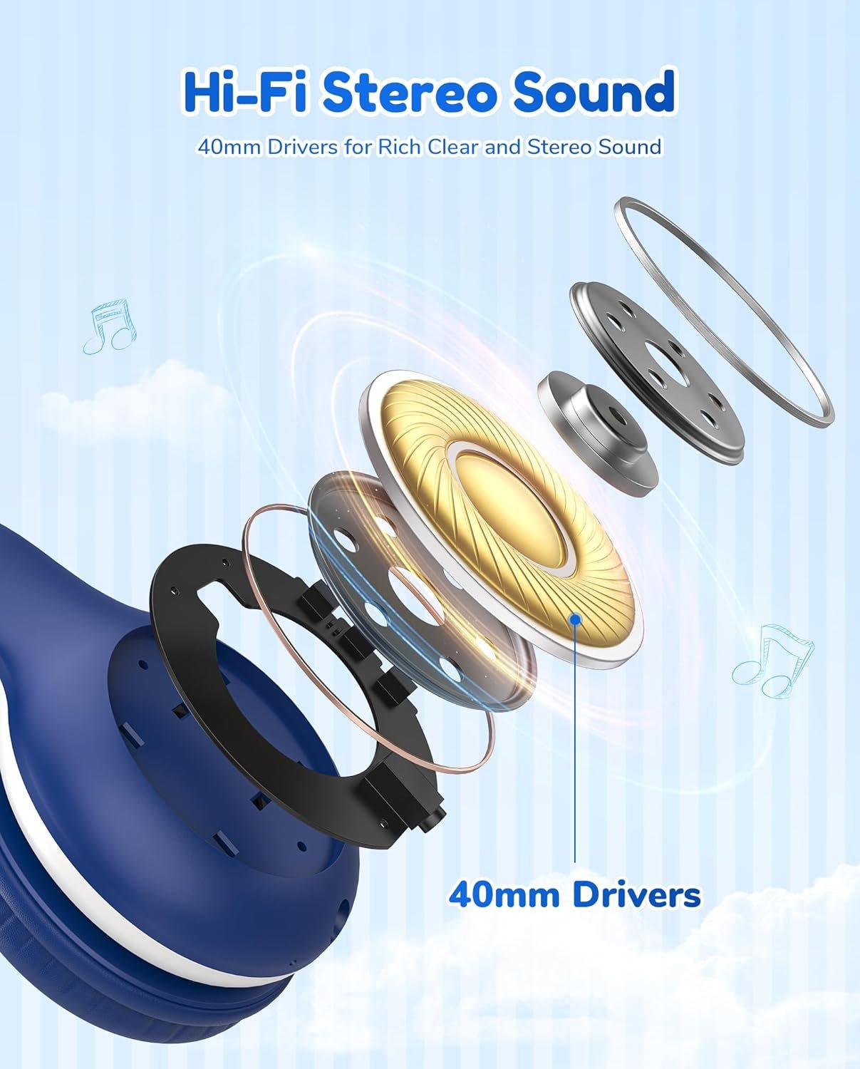 EarFun K2 Kids Headphones Wireless with Mic 45H Playtime, Volume Limit - Image 3