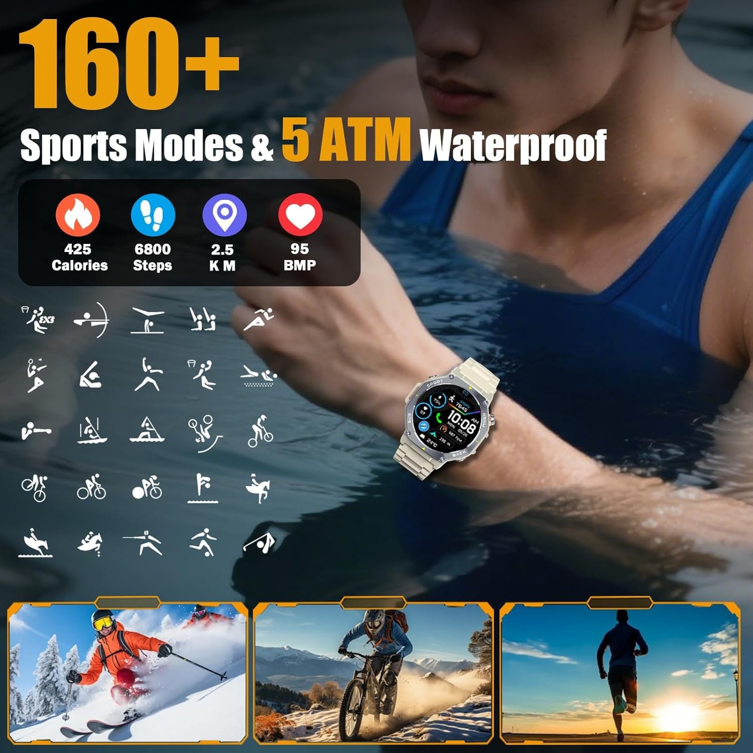 Jugeman Smart Watch for Men, 1.43" AMOLED Military Smart Watch, White - Image 7