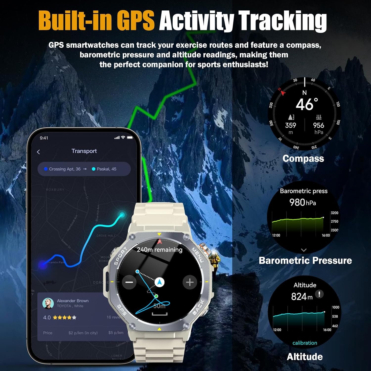 Jugeman Smart Watch for Men, 1.43" AMOLED Military Smart Watch, White - Image 3