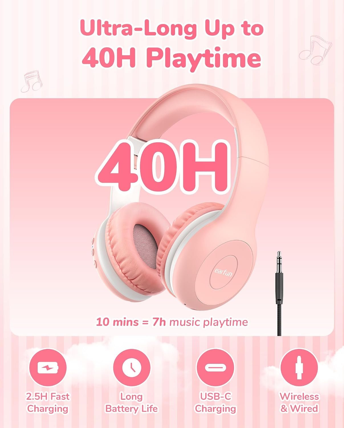 EarFun K2 Kids Headphones Wireless with Mic 45H Playtime, Volume Limit - Image 6